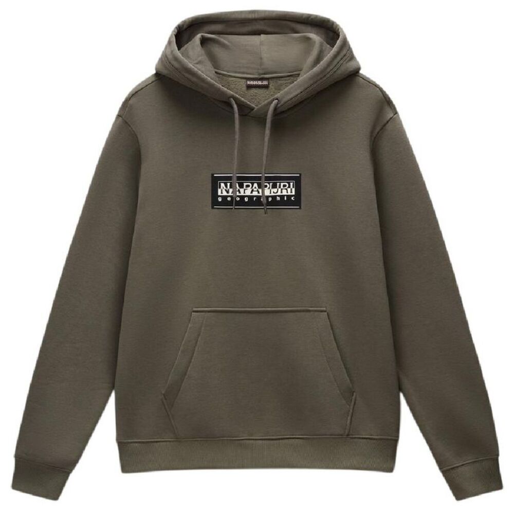 Napapijri Mens Box Logo Cotton Loose Fit Hoodie / Tea